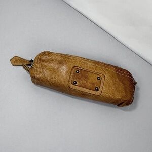FRYE Tan Leather Pencil Travel Case with Zipper